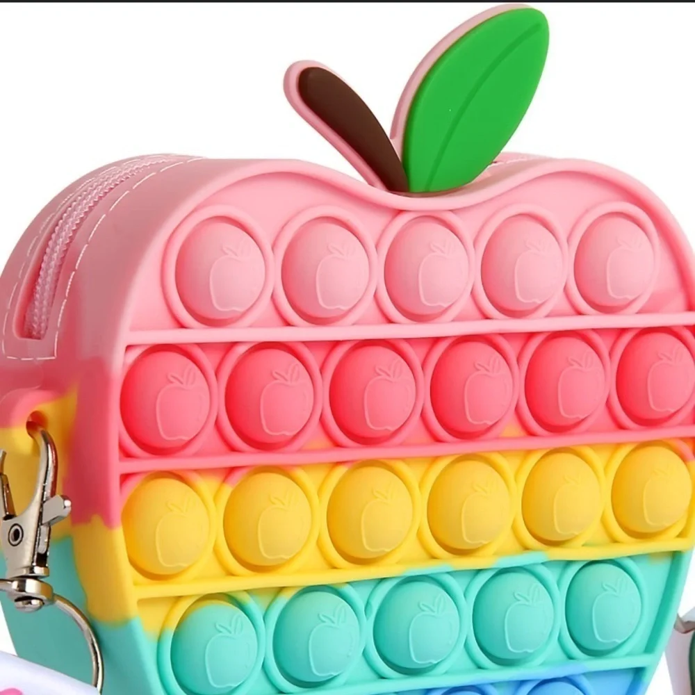Antistress Pop It Fidget Wallet Purse Crossbody Strap / Rainbow Apple / NEW